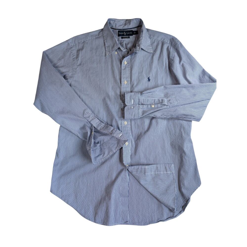 Ralph Lauren Classic Fit Mens L Button Up Shirt Long Sleeve Blue Stripe